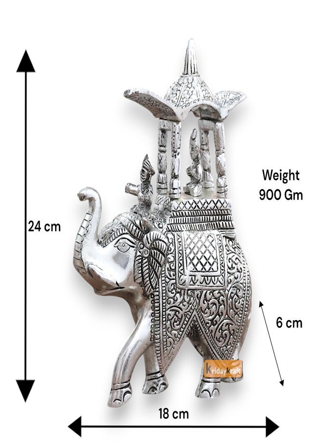 كريدايكرافت تمثال فيل معدني مصنوع يدويًا من KridayKraft Kondapalli Maharaj Ambari Rajasthani Rajwadi، ارتفاع 24 سم، وزن 900 جرام، منحوتات معقدة، فضي - Image 3